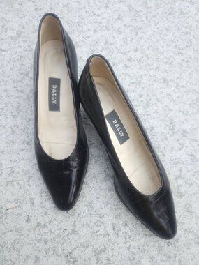Bally Croc-Embossed Leather Pumps, Size 6, Block Heel